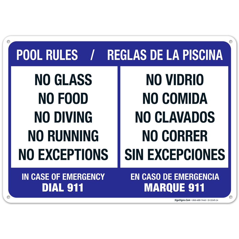 Bilingual Pool Rules English Spanish Sign,