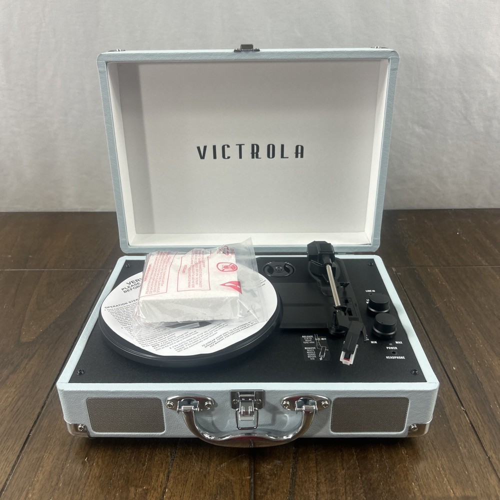 Victrola Journey+ Bluetooth Record Player Suitcase Blue Open Box Tested Working