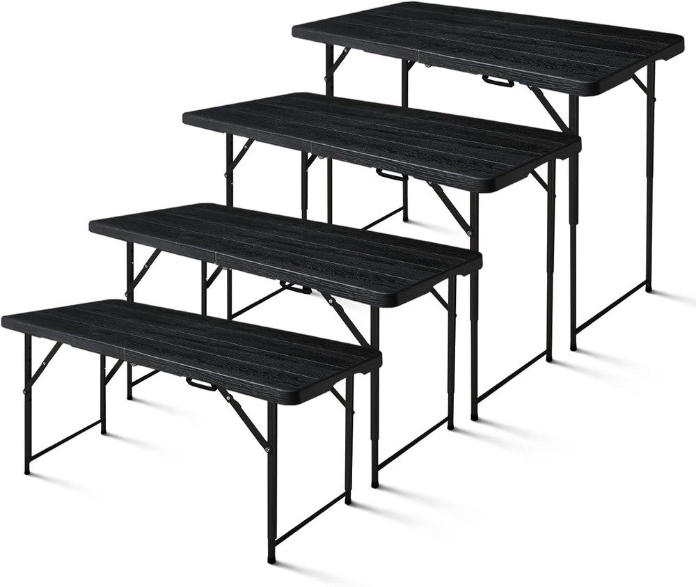 4ft Folding Table, Portable Fold-in-Half Adjustable Height Utility Table for Ind