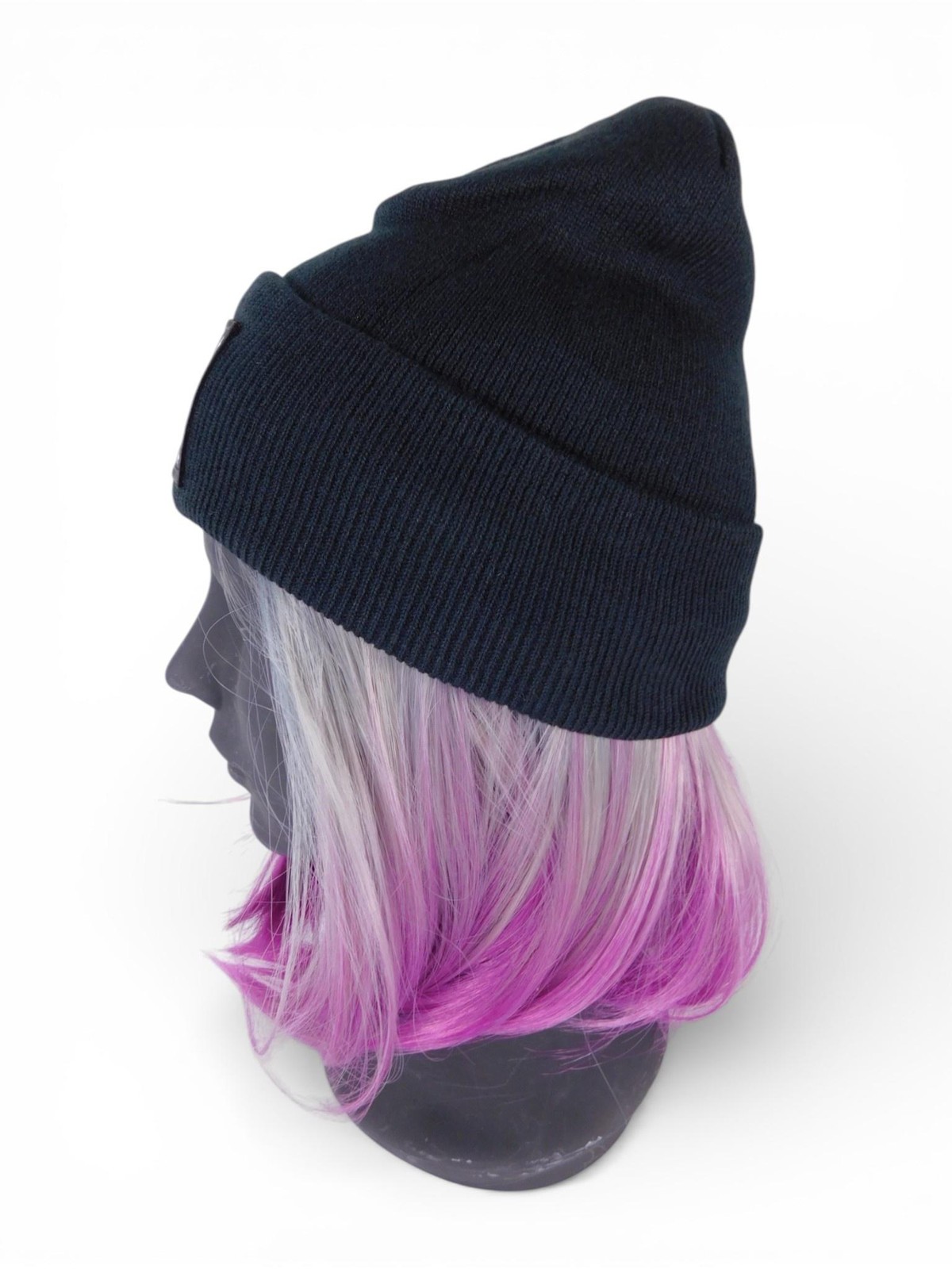 Crescent Moon Beanie Hat Womens One Size Black Satin Lined Knit Warm Winter