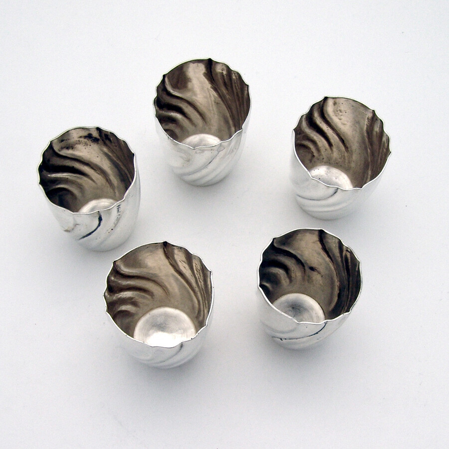 Fluted Vodka Shots Set German 900 Silver