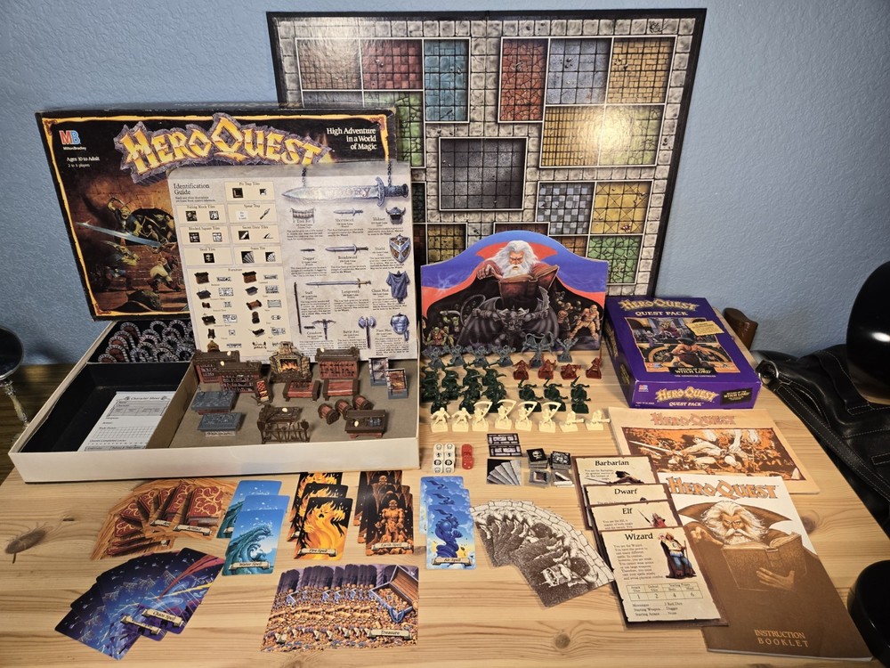 HeroQuest MB Board Game System + Witch Lord Quest Pack both 100% Complete 1990