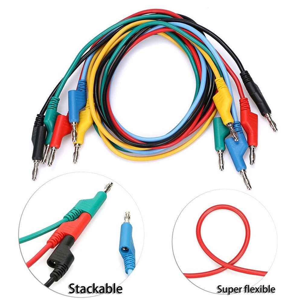 Sumnacon 5pcs Banana to Plug Test Lead Set, 4mm Stackable 1 m, Black