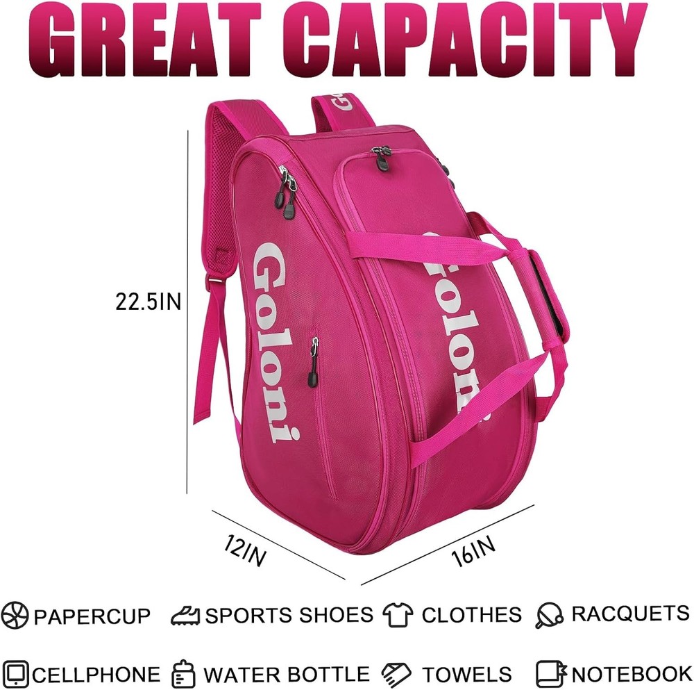 Goloni Pickleball Bag Padel Racket Backpack Large Capacity Normal, Redword