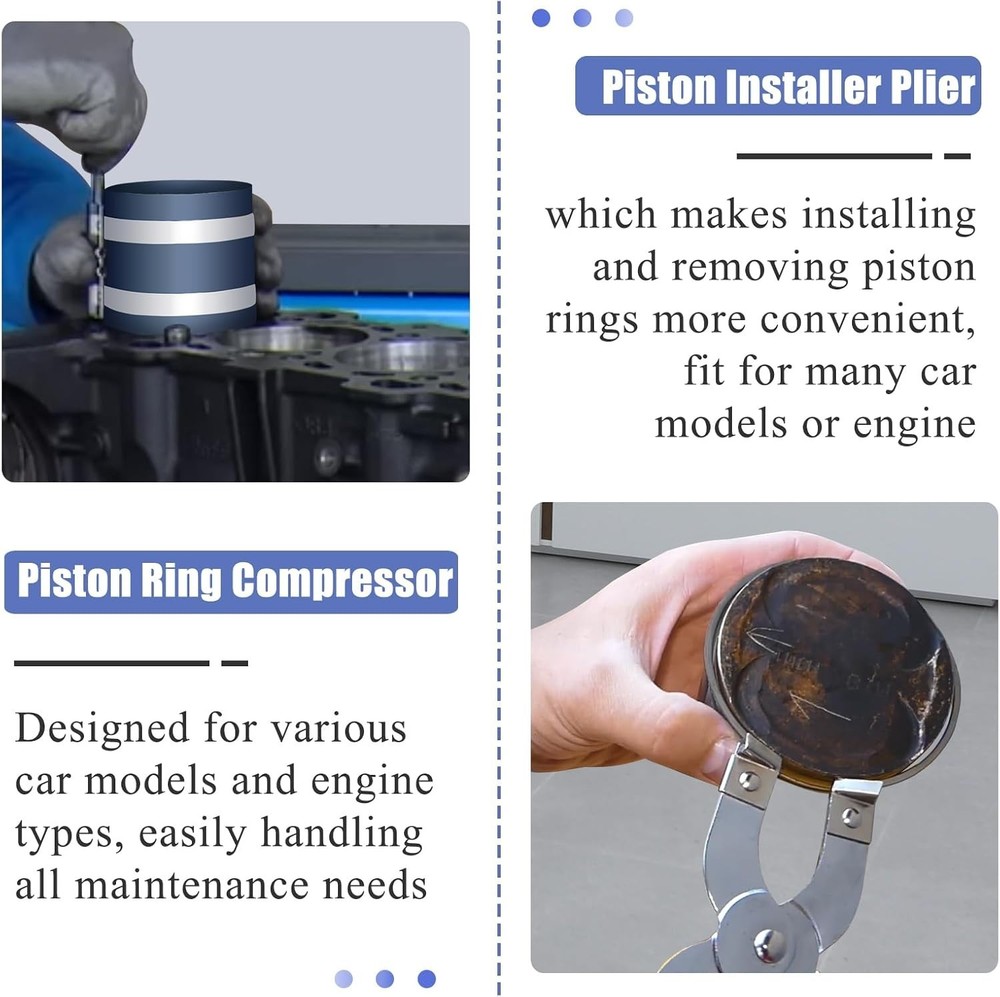 Adjustable Piston Ring Compressor & Installer Set for Car Engines