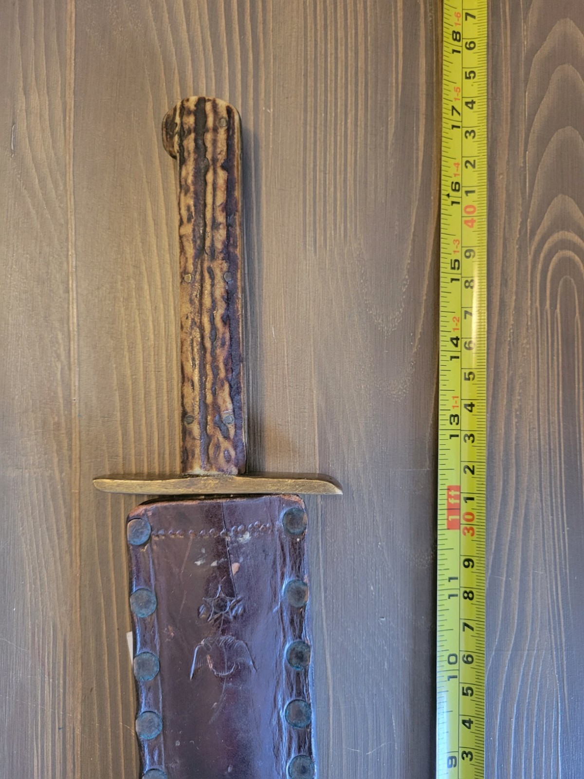 Antique Mid-1800s Stag Handle Fighting Knife with Sheath