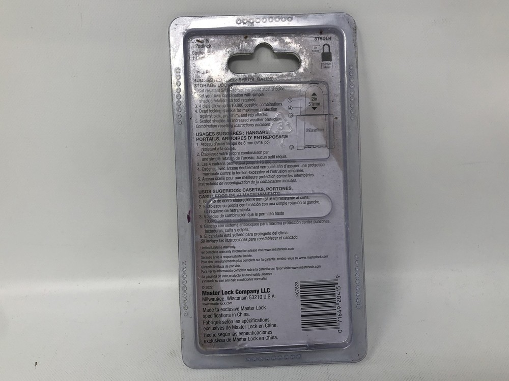 Master Lock 875DLH Combination Lock Weather Resistant 2in Shackle