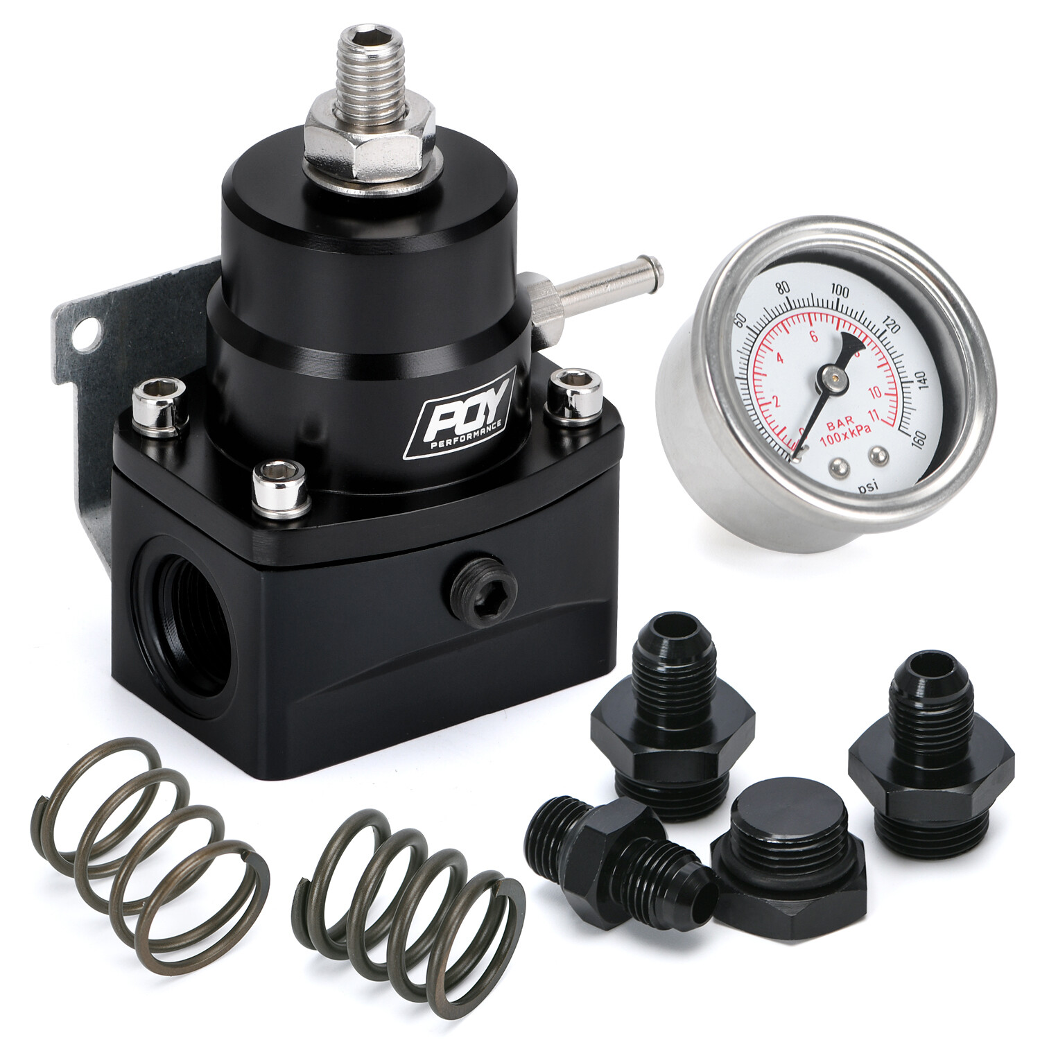 Black Adjustable Efi Fuel Pressure Regulator Bypass Gauge AN6 Feed & AN6 Return