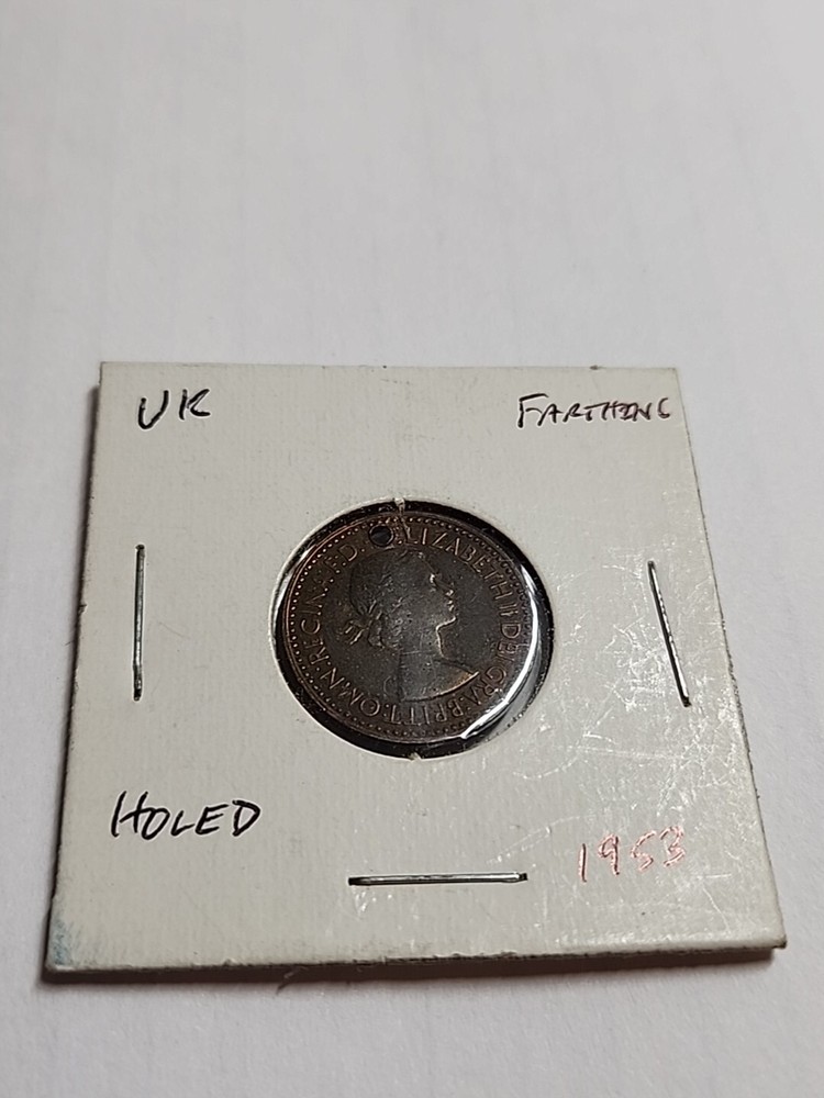 1953 GREAT BRITAIN FARTHING BT147 Holed