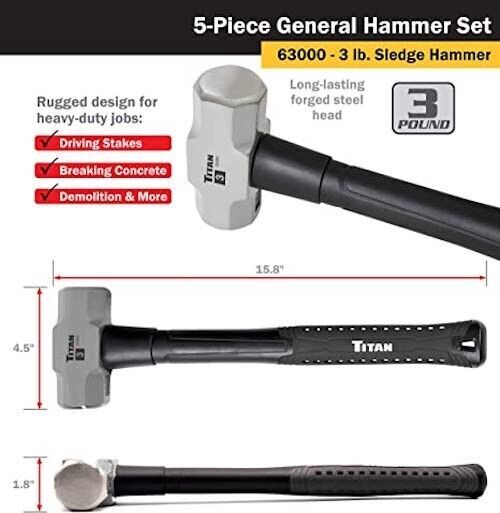 Titan 63125 Hammer Set 5 Pieces