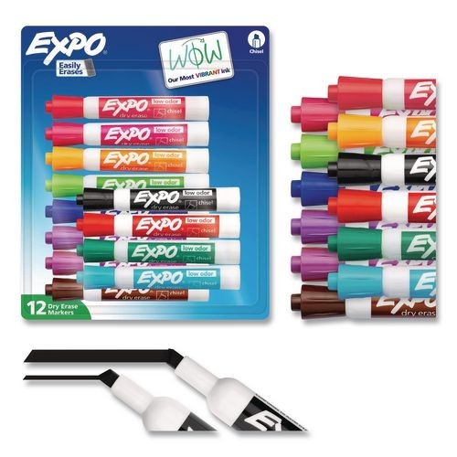 Expo Low Odor Dry Erase Markers, Broad Chisel Tip, Assorted, 12/Set, 2 Sets/Pack