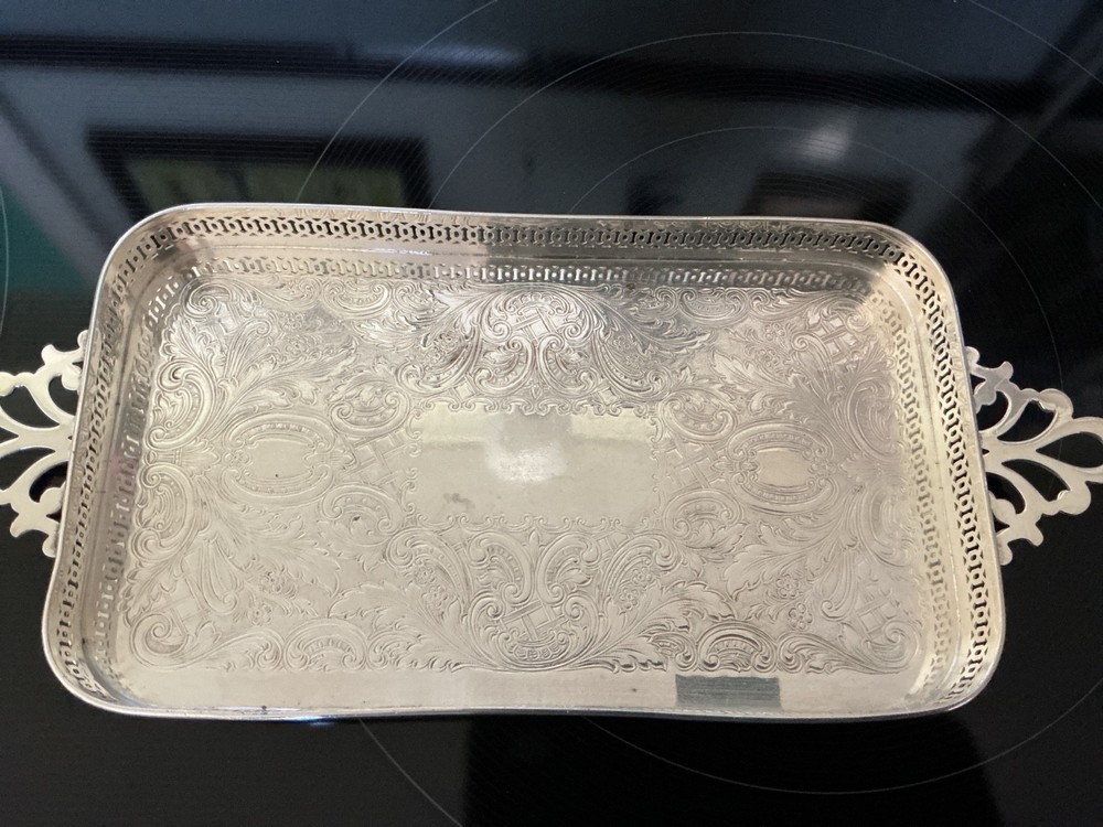 Vintage Silverplate Footed Rectangular Gallery Tray Pierced 11.75”x4.75”x.75”