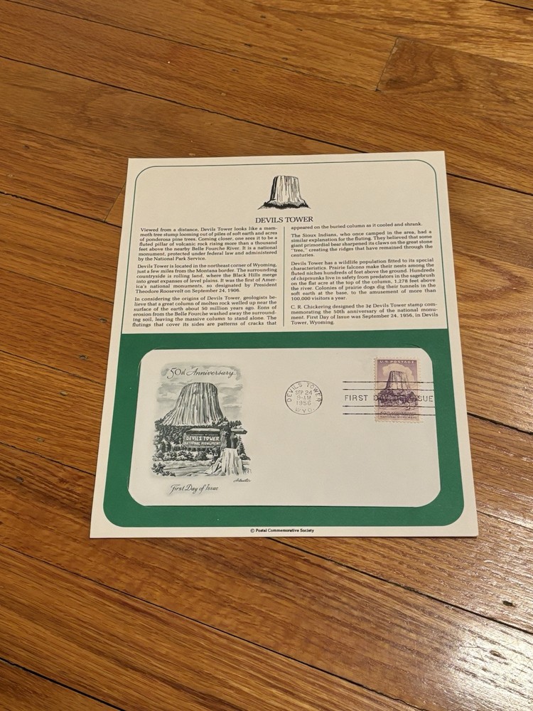 DEVIL’S TOWER FIRST DAY ISSUE STAMP 50TH ANNIVERSARY 1956 WYOMING