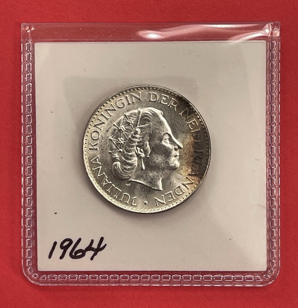 1964 Silver Netherlands 1 Gulden, Uncirculated.