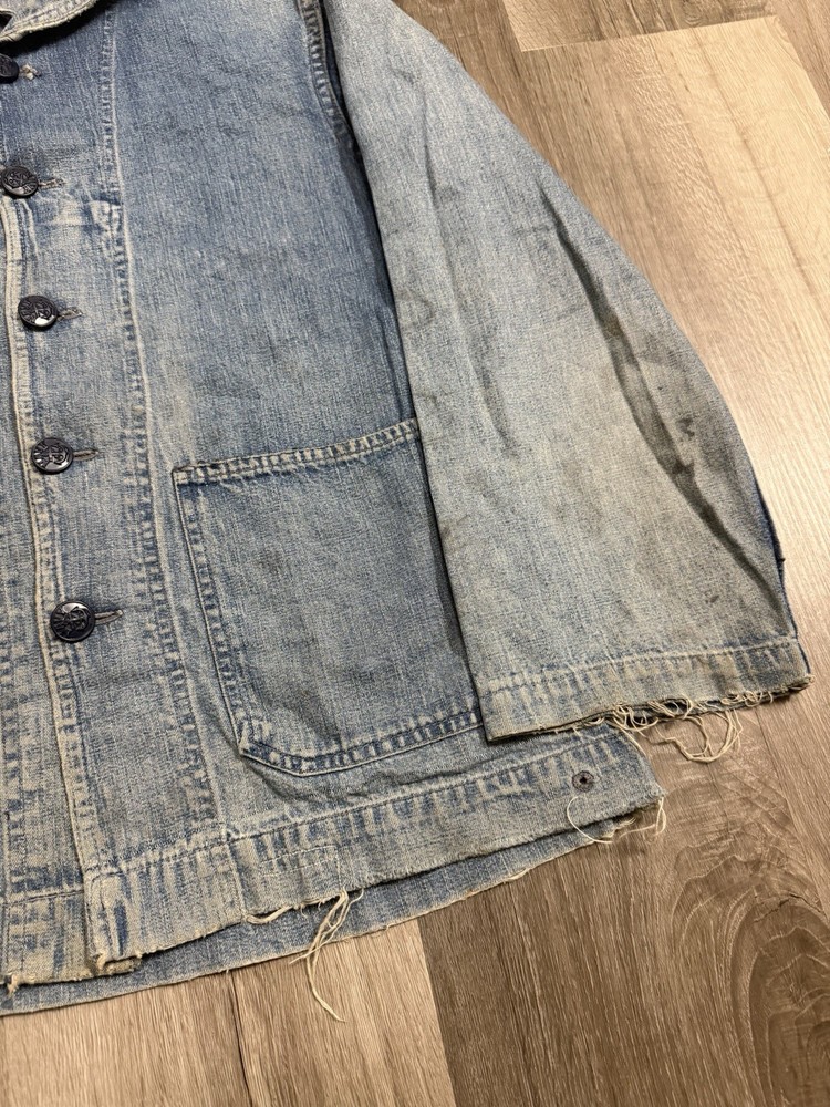 1940s USN Navy Shawl Collar Denim Military Jacket Original Buttons Size Medium