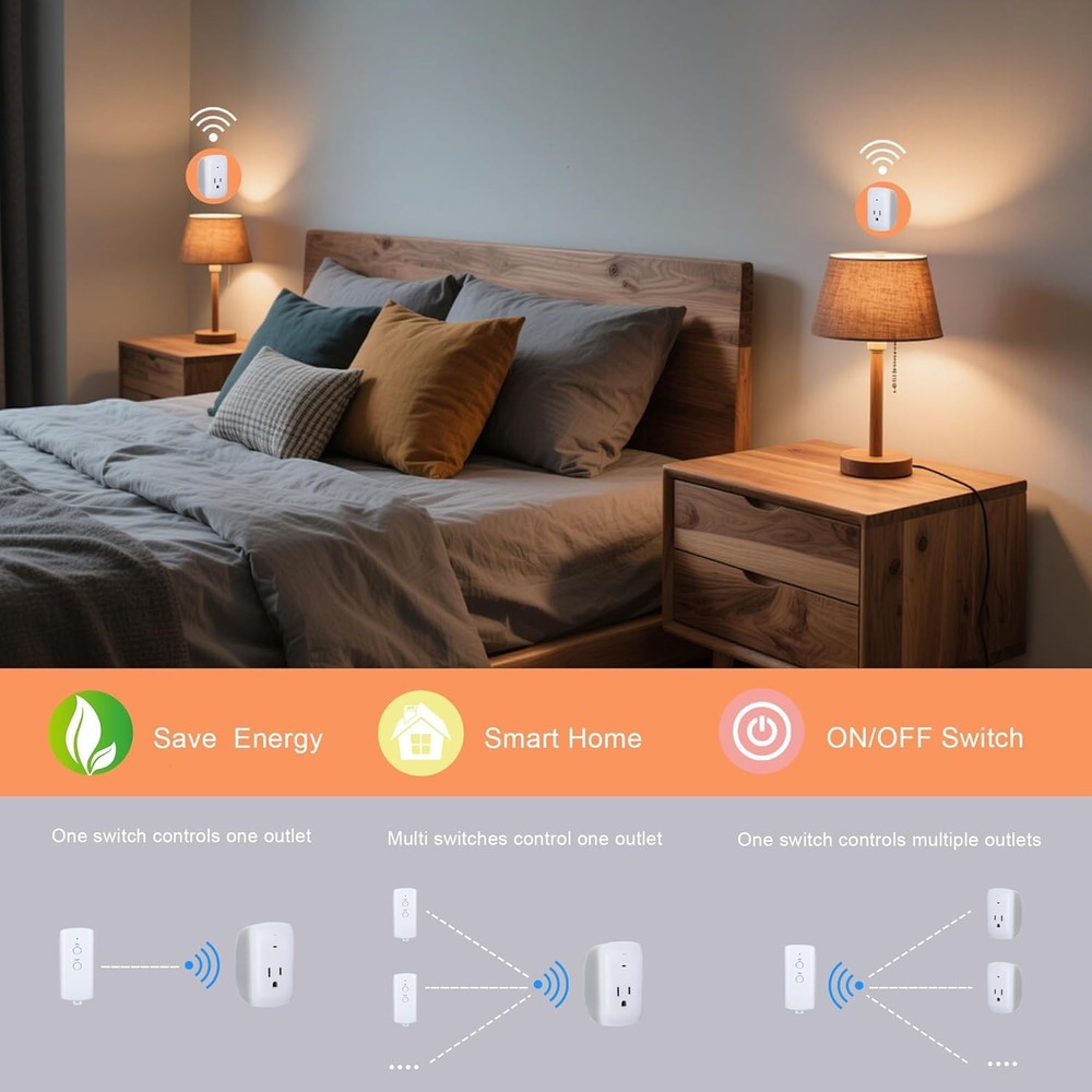 1 Pack 80 FT RF Range Remote Control Outlet, 15A Wireless Light Switch Plug