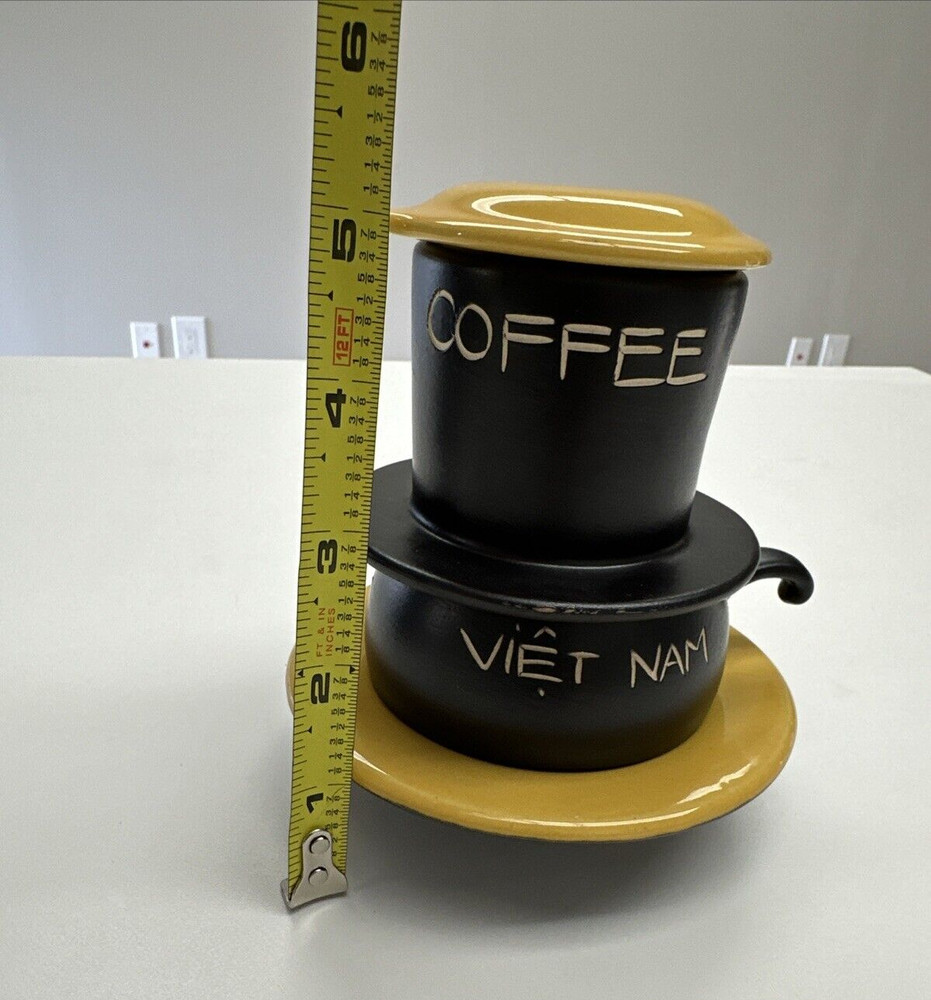 Vietnamese Ceramic Pour Over Coffee Filter 5-piece set Yellow & Black