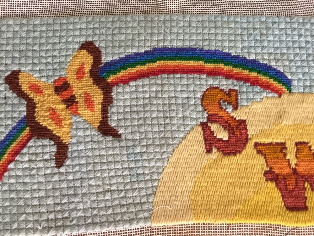 Retro rainbow embroidery wool handmade 9x16"