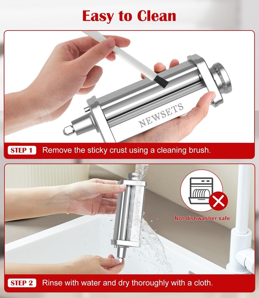 Pasta Roller Attachment for KitchenAid Stand Mixer, Stainless M,