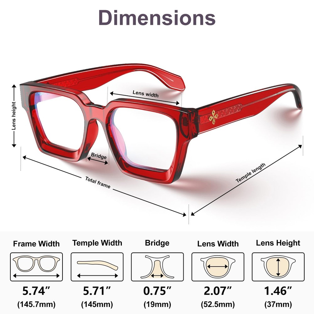 VISOONE 2-Pack Blue Light Blocking Glasses Rectangle Frame Chic Preppy Unisex