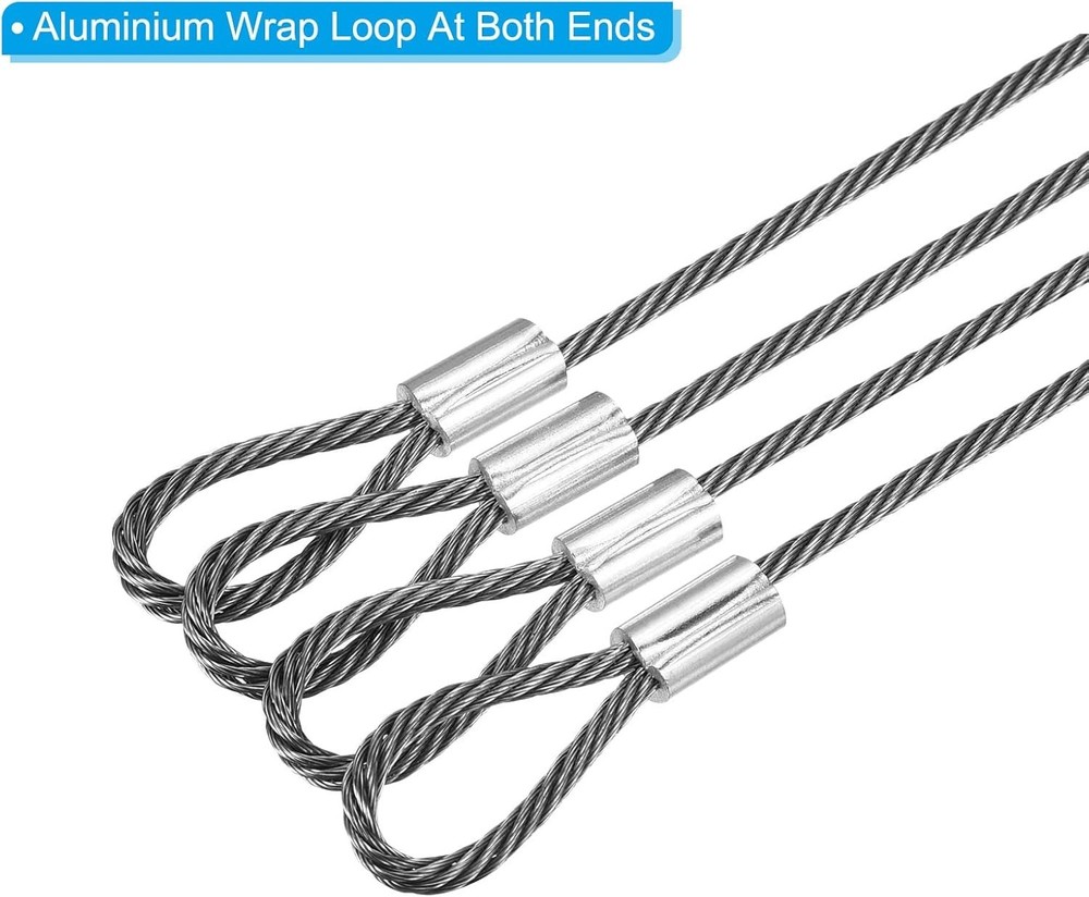 Durable 20cm Double Loop Stainless Steel Security Cables - 4 Pack for DJ & Locks