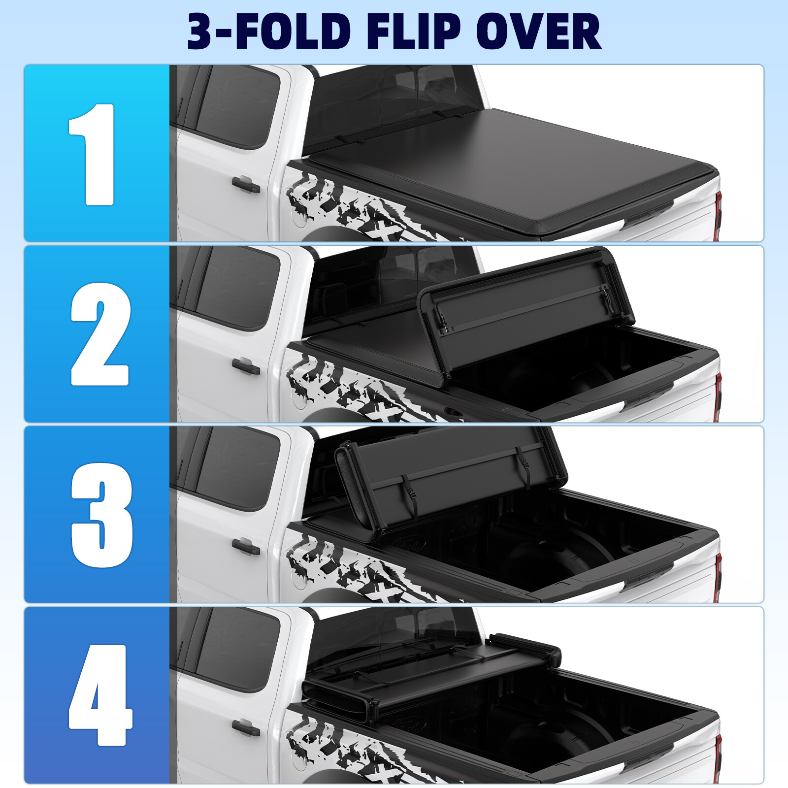 3-FOLD 5FT Soft Truck Bed Tonneau Cover For 2016-2024 Toyota Tacoma w/ Lamp