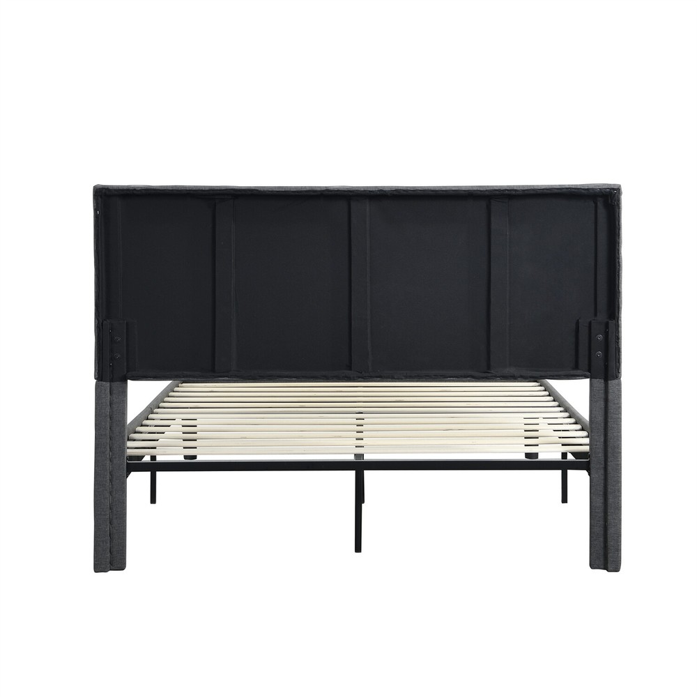 Queen Size Bed Frame Upholstered Platform Bed Frame w/ Upholstered Headboard US