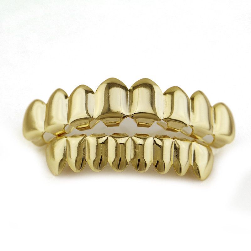 14K Gold Plated HipHop Teeth Grillz Top&Bottom Grill Set Bonus Wax*HIGH QUALITY*
