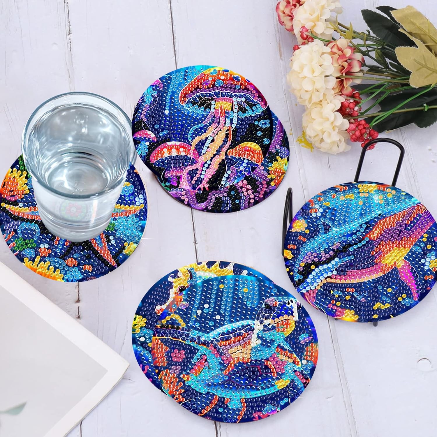 Ekuxom 6 Pcs Diamond Art Coasters Kits, DIY Ocean 4x4in (10x10cm),