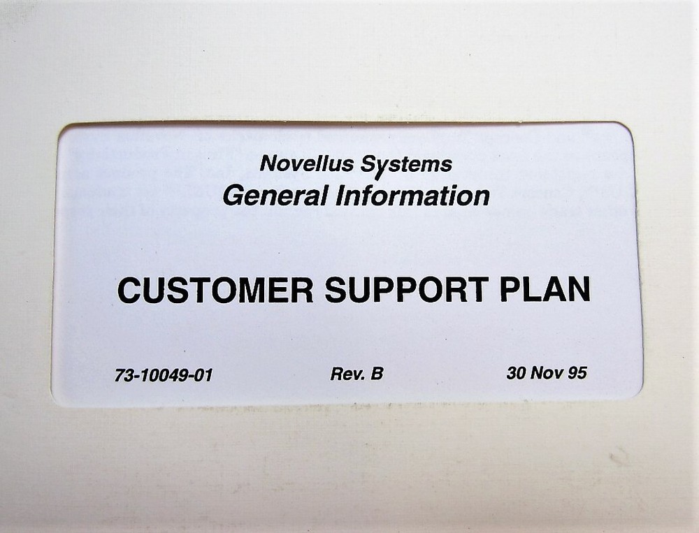 Novellus Systems General Information Customer Support Plan 73-10049-01 1995