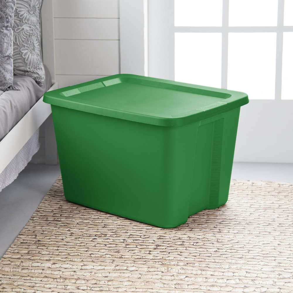 Sterilite Large Storage Bin, 18 Gallon Plastic Storage Container Green 8 Pack