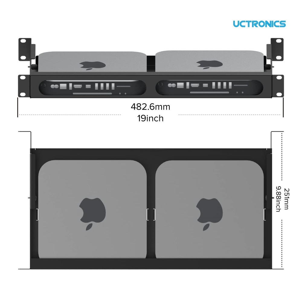 UCTRONICS Mac mini Rack Mount with Side holds up to 2 MAC mini, For