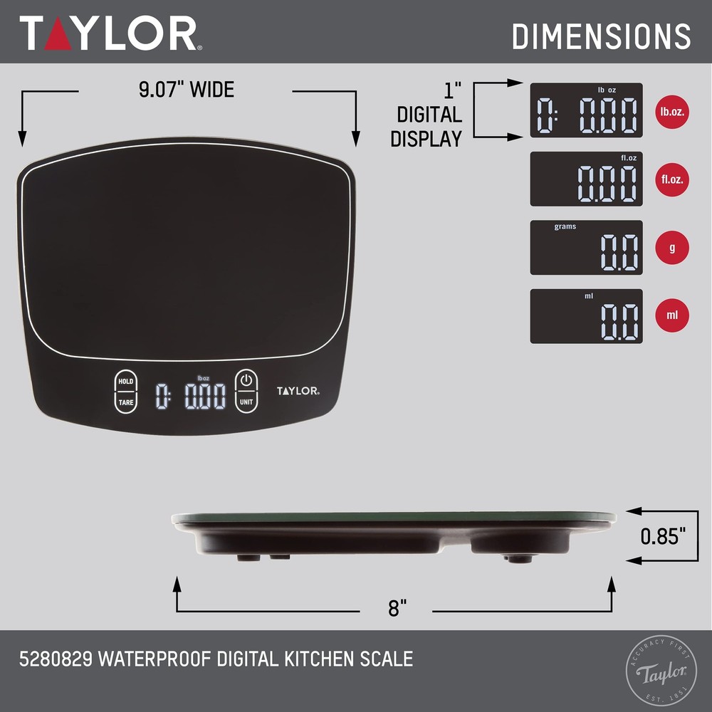 Taylor Waterproof Digital Kitchen Scale 11lb Black