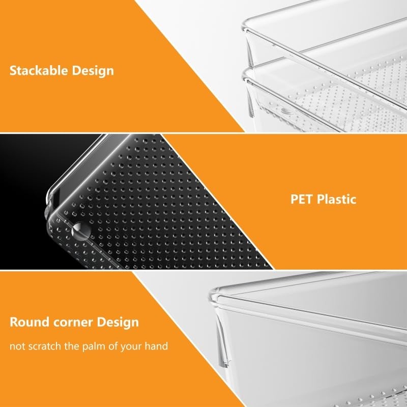 Clear Plastic Drawer Organizer Set for Kitchen, Bathroom, Office, Cosmetics &...