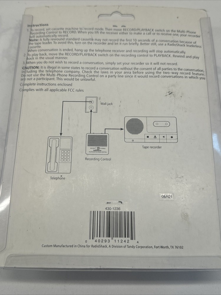 Radio Shack Multi-Phone Recording Control,43-1236, Automatically Activate