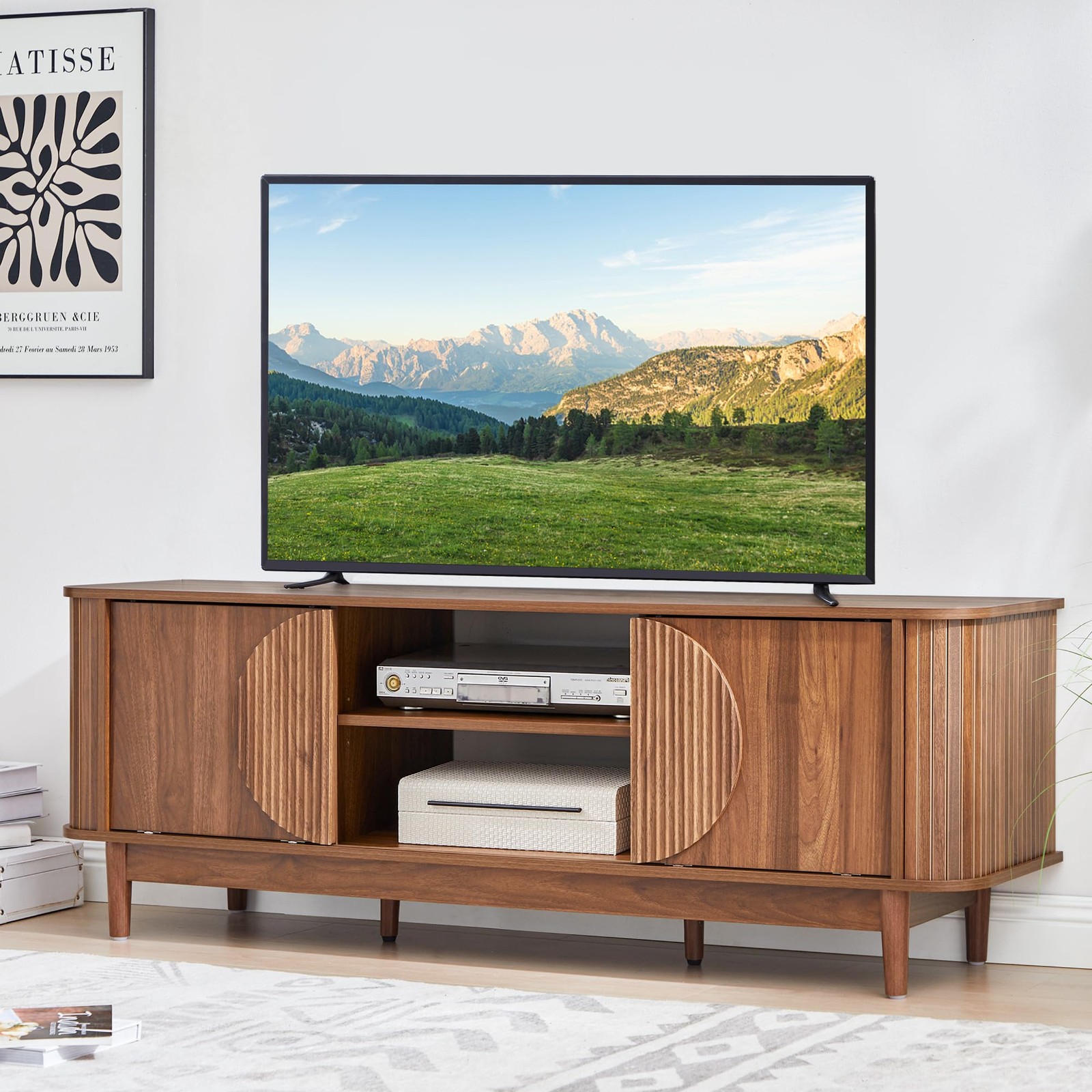 Mid Century Modern TV Stand 60”Wood TV Console with Storage for TVs Up