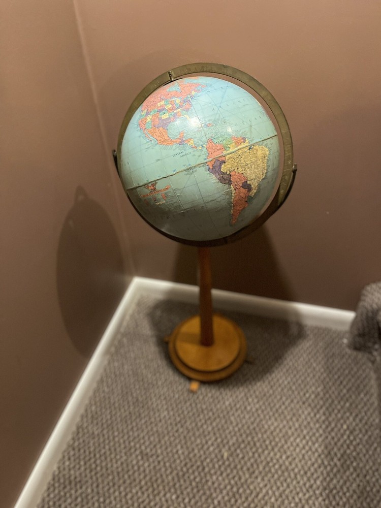 Antique 12 INCH REFERENCE GLOBE With Wood Stand- Shows USSR