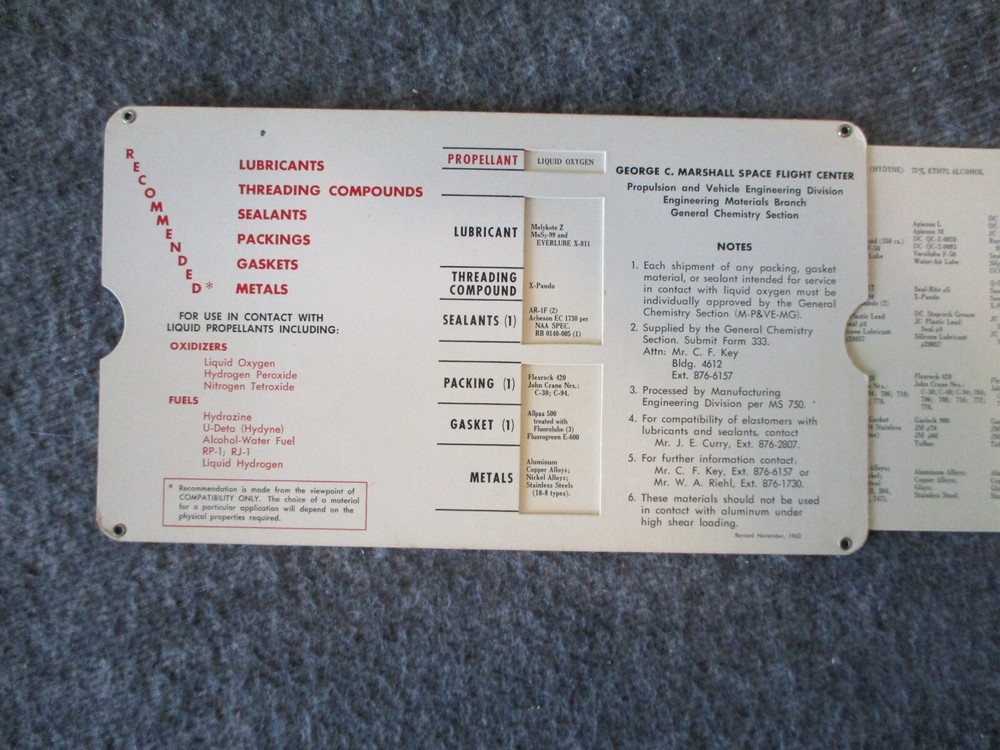 NASA MSFC ROCKET PROPELLANT SLIDE CALCULATOR+SIGNED MEMO+GLOSSARY - ASST DIR M&P