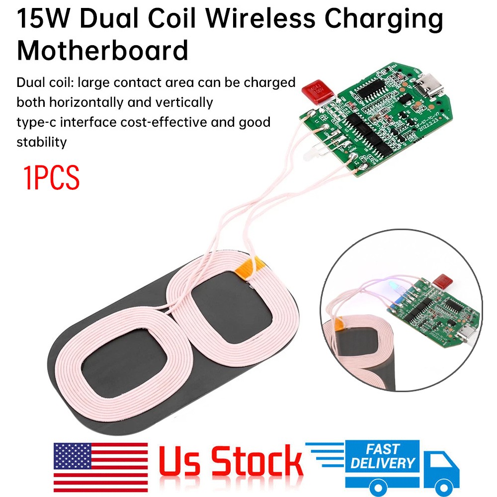 1PC Dual Coil 15W Wireless Charger Transmitter Module Fast Charging Board DIY US