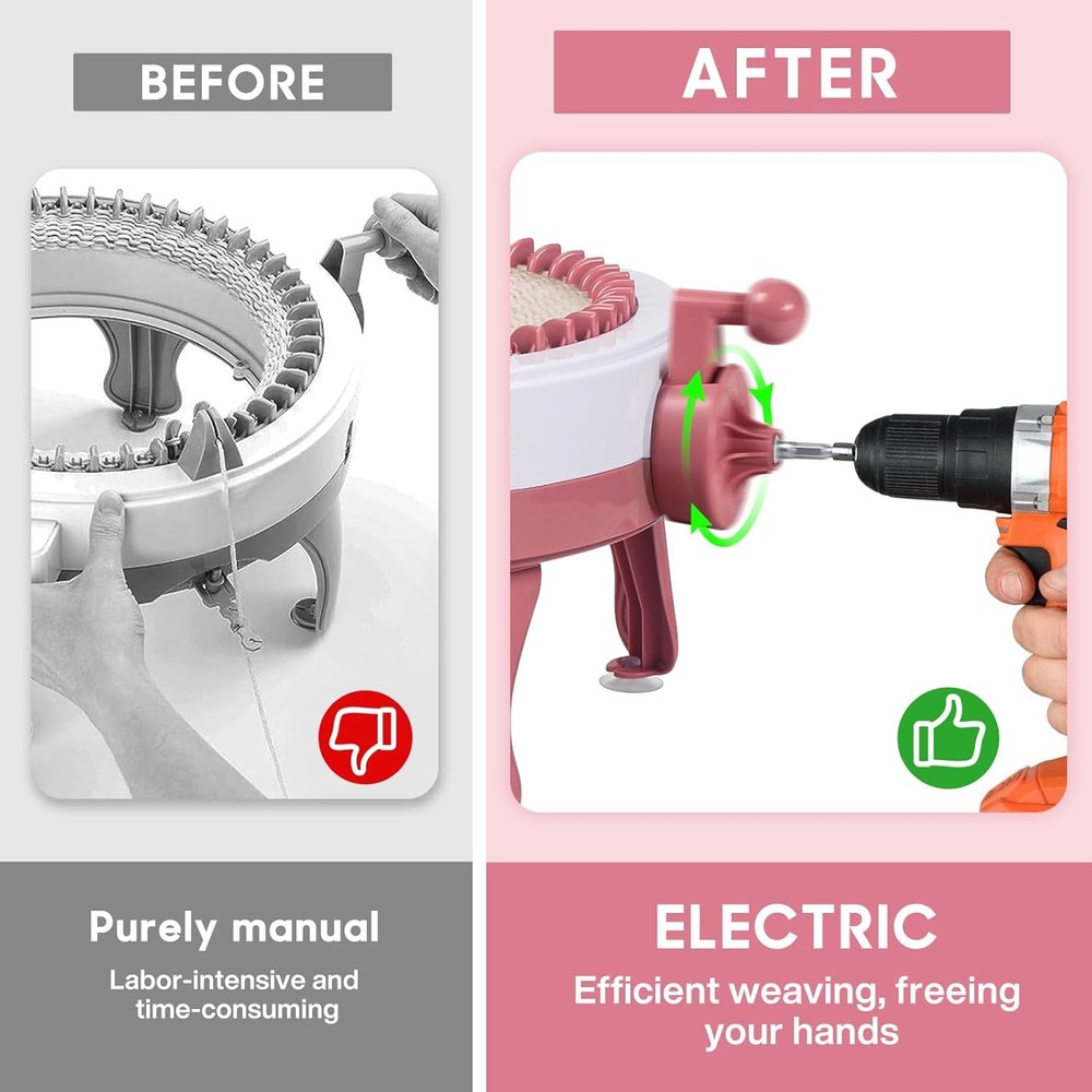 Knitting machine adapter with drill