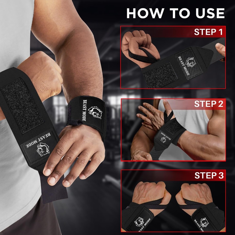HeavyDuty Weightlifting Wrist Wraps with Thumb Loop for Powerlifting & Training