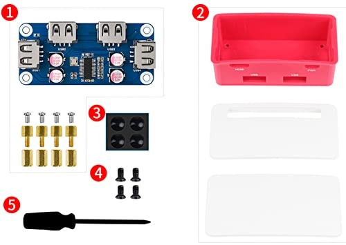 USB HUB HAT Board with ABS Case Box for Raspberry Pi Zero 2W/2WH/Zero,