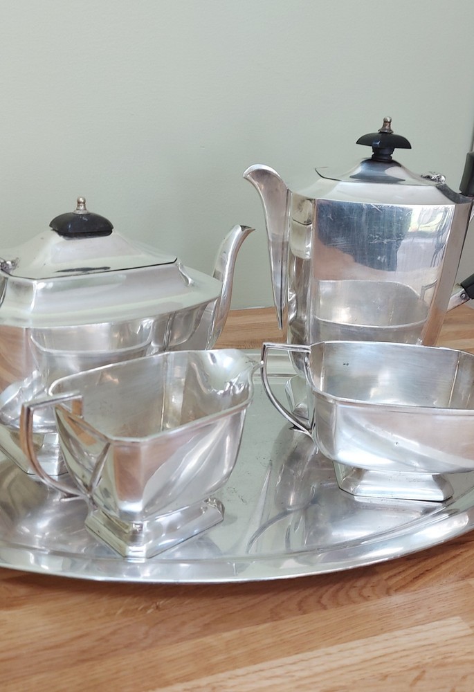 Vintage 5-Piece Silver Plate Tea Set Marked ALD