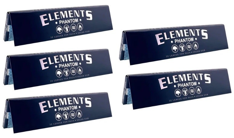 Five Packs of ELEMENTS PHANTOM KING SIZE WIDE Phenomenally Thin Rolling Papers