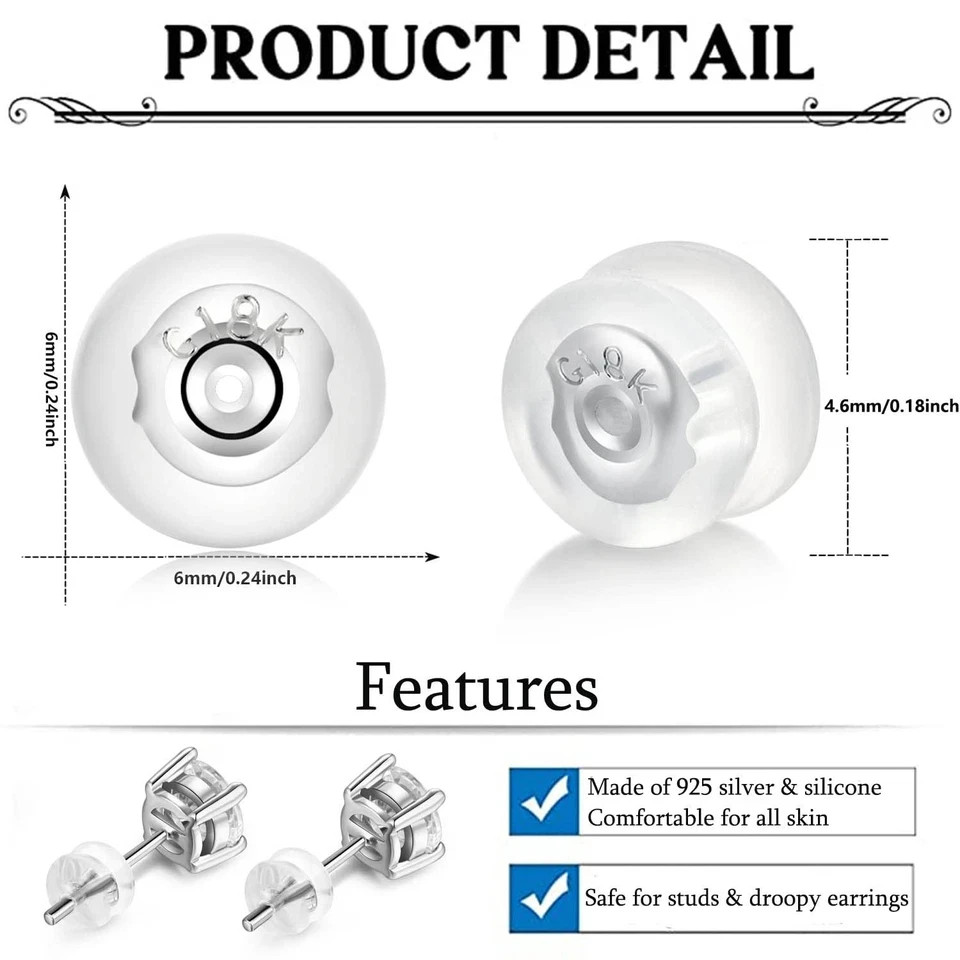 Hypoallergenic Earring Back Replacements â€“ 12pcs Sterling Silver & Silicone...
