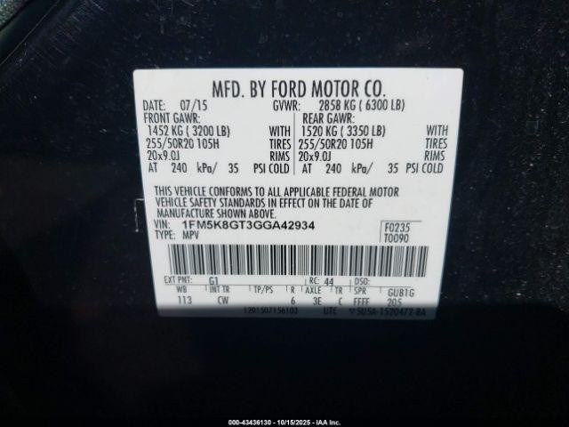 Used Front Center Interior Rear View Mirror fits: 2016 Ford Explorer automatic d