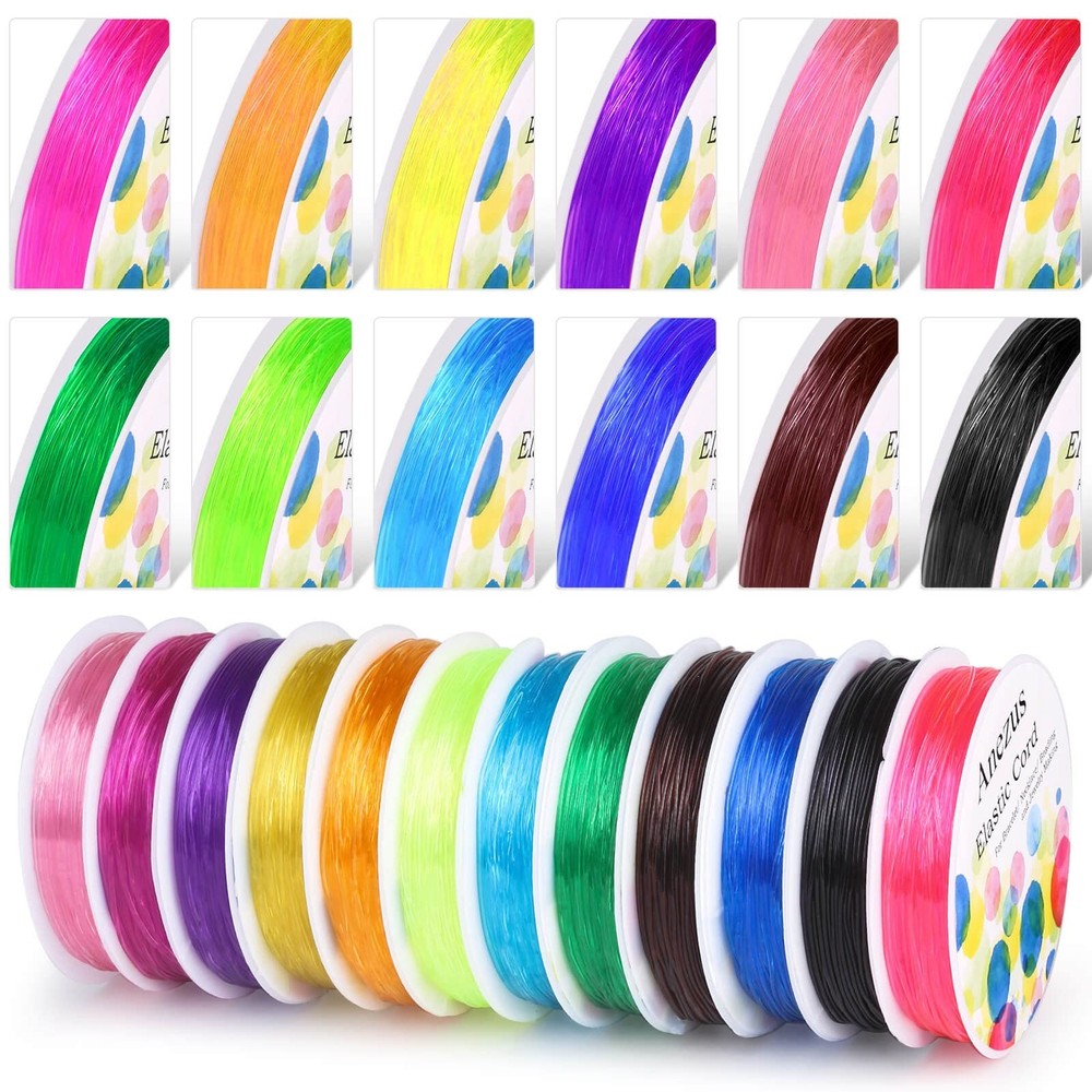 Elastic String for Bracelets, Anezus 12 Rolls Crystal Beading Assorted Colors