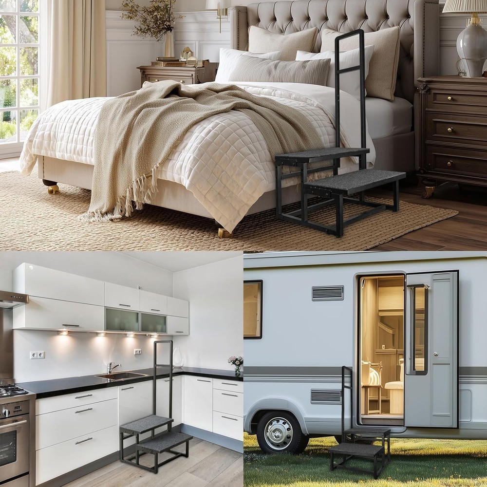 2-Step Stool with Handle for Elderly, Heavy Duty Non-Slip Step Stool for High...