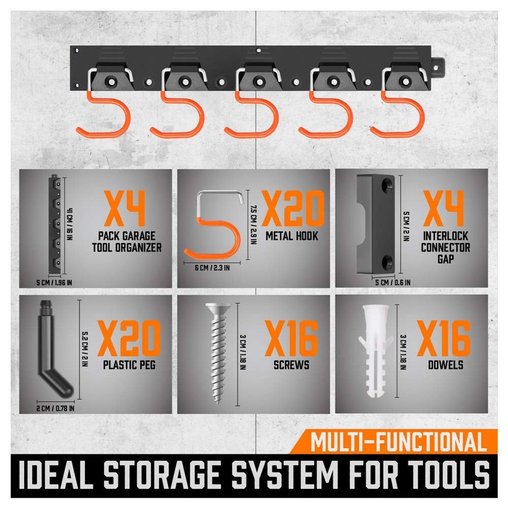 64 Inch Adjustable Storage System, Wall Mount Tool Organizer, Tool Hangers fo...