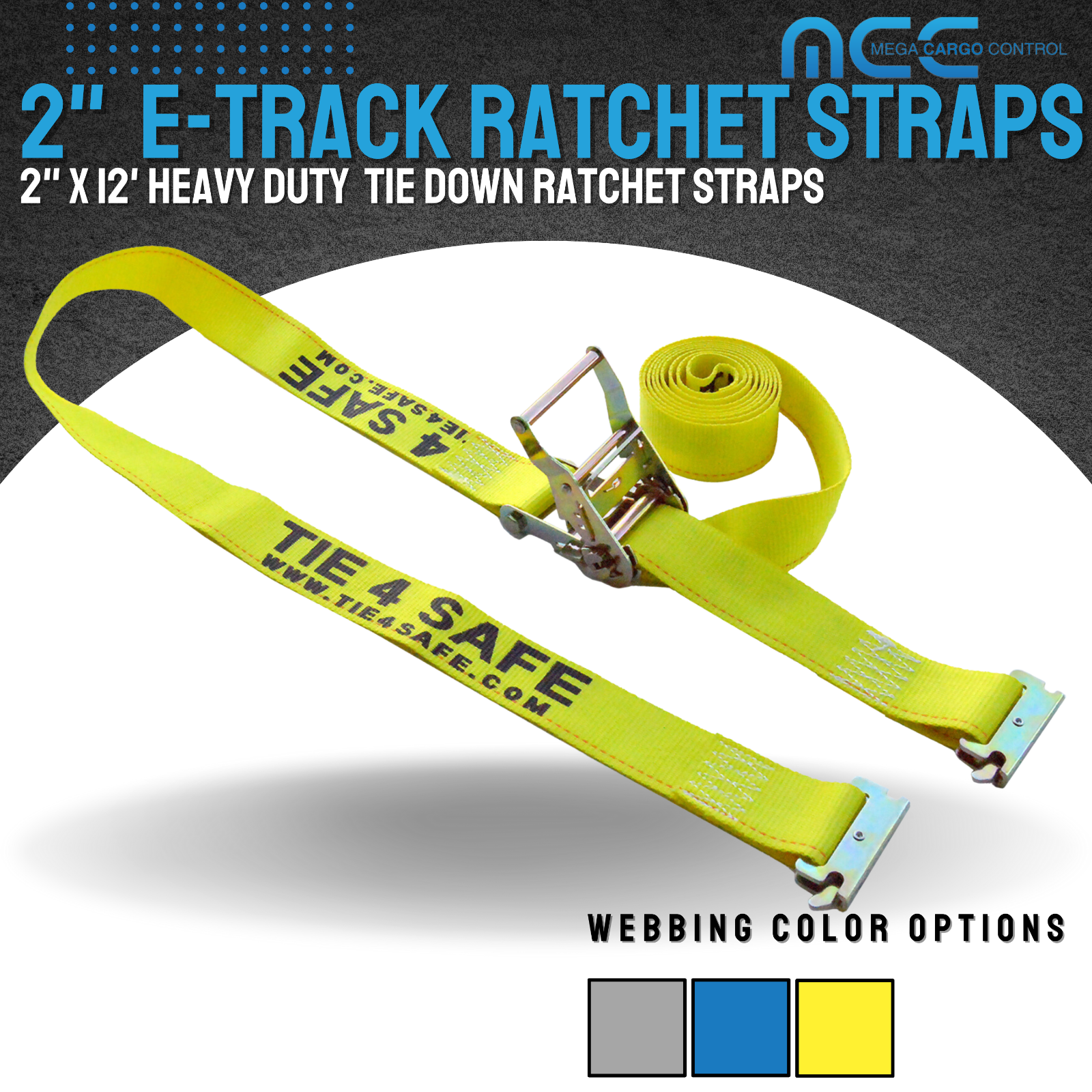 2 Pack 2" x 12' E-Track Ratchet Tie Down Strap Truck Trailer Enclosed Cargo Van